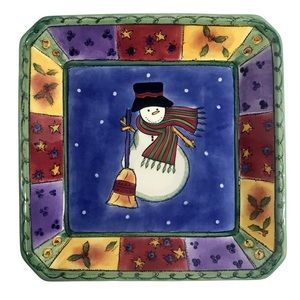SANGO Sweet Shoppe Christmas Snowman by Sue Zipkin Square Candy Dish #0996-97
